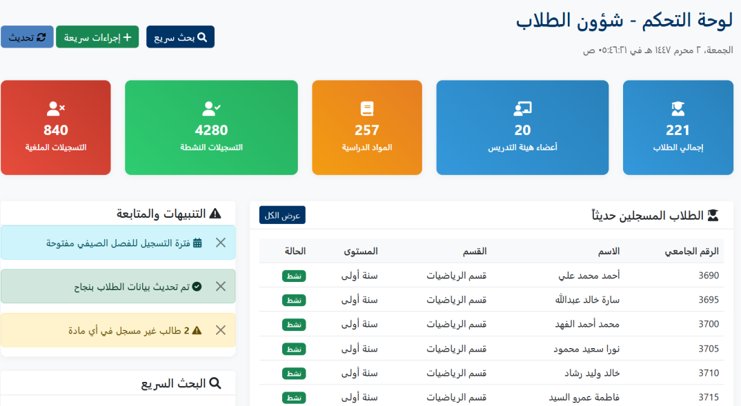A student affairs management system super admin interface